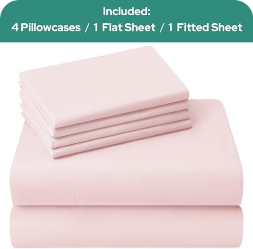HOMEIDEAS Full Size Bed Sheets - 6 Piece Set (Pale Pink) - Extra Soft Brushed Microfiber 1800 Bedding Sheets, Deep Pocket, Wrinkle & Fade Free