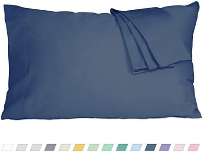 Pillow Cases King Size 100% Cotton Percale Set of 2, Crown Blue