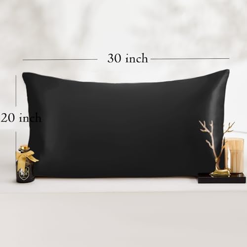 Vielit Queen Satin Pillowcase for Hair 2pc,Similar to Silk Pillow Cases,Easier Care Than Silk Pillowcase,Gifts for Women Men,Black,20x30 & Envelope Closure and 2 Satin Scrunchies