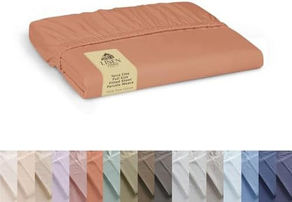 Linen Home 100% Cotton Percale Fitted Sheet only, Full Size, Tera Clay
