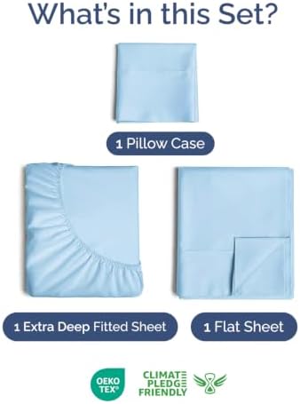 Extra Deep Pocket Twin XL Sheet Set - Breathable & Cooling - Light Blue