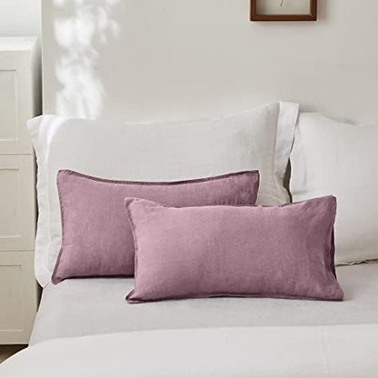 Simple&Opulence 100% Linen Lumbar Pillow Cover 12 x 20 Inches Set of 2 Rectangular Decorative Throw Cushion Cover for Couch Sofa Bed Living Room Office Soft Breathable Farmhouse - Purple