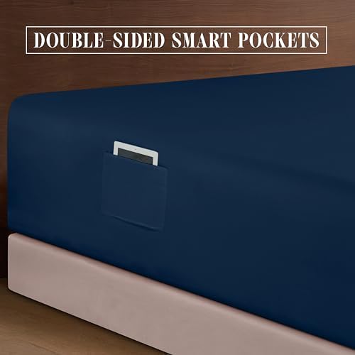 Elegant Comfort 4-Piece Bed Sheet Set - Luxury Bedding 1500 Premium Hotel Quality Microfiber, All Around Elastic 18-24 Inches Deep Fitted Sheet- Extra Deep Pocket Sheets, California King, Navy Blue