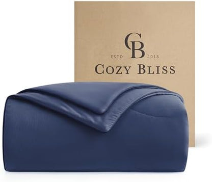 Cozy Bliss Cooling Comforter King Size, Reversible Lightweight Cooling Blankets for Hot Sleepers and Night Sweats, Q-Max>0.45 Soft Breathable Silky Smooth Summer Comforter, Dark Blue, 106"x90"