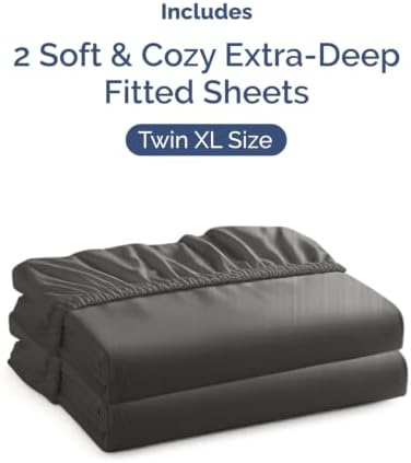 CGK Linens 2 Pack Extra Deep Twin XL Fitted Sheets - Charcoal