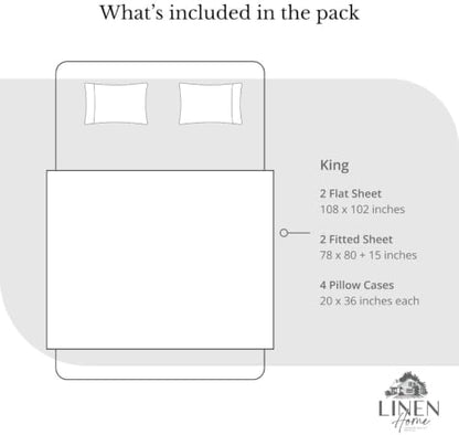 Linen Home 2-Pack King Sheet Set, 100% Cotton Percale Bedding, 8-Piece Value Bundle, Deep Pocket Cooling Bed Sheets for Hot Sleepers, Breathable & Crisp Hotel Quality, Long-Staple Cotton, Iris Lilac