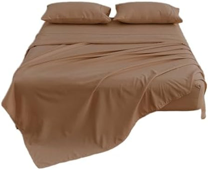 Kingnex Queen Sleeper Sofa Bed Sheets for 60x74 Pull Out Sofa Bed with 4-6 Deep Pocket Soft Double Brushed 1800 Microfiber 4 Piece Bedding Set Coffee