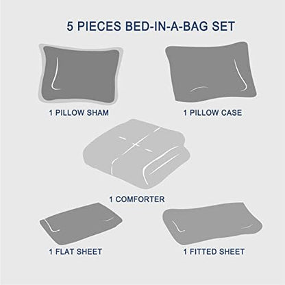 Anluoer Twin Comforter Set 5 Piece,Ruffle Bed in a Bag Twin Bedding Sets