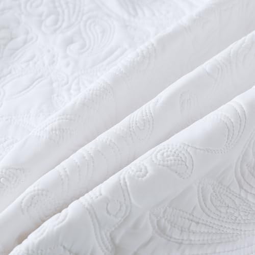 HoneiLife Oversized Queen Bedspreads 110x106- Queen Size Quilt Bedding Sets 3-Piece, Paisley Coverlets Lightweight Bedlinen Set for All Season Use-White