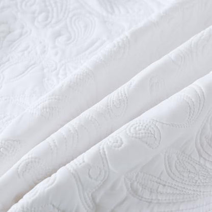 HoneiLife Oversized Queen Bedspreads 110x106- Queen Size Quilt Bedding Sets 3-Piece, Paisley Coverlets Lightweight Bedlinen Set for All Season Use-White