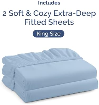 CGK Linens 2 Pack Extra Deep King Fitted Sheets - Sky Blue