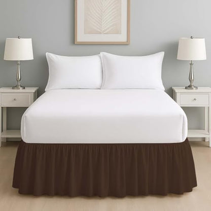 Mattress-Homes Ruffled Bed Skirt Split Corners with Platform, Tailored Fit Wrinkle Free Ultra-Soft Microfiber Dust Ruffle, King 18" Drop, Chocolate