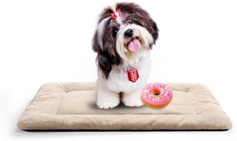 Dog Crate Pad Washable Dog Bed for Crate Small Cozy Mat 24-Inch Cream