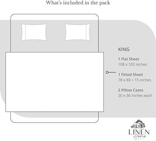 Linen Home 100% Cotton Percale King Sheets, 4 Pc Cooling Set - Snow White