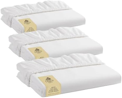 Linen Home 100% Cotton Percale Weave Fitted Sheet, Twin Size, White