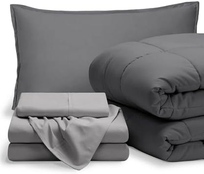 Bare Home Bed-in-A-Bag 5 Piece Set (Twin XL, Grey/Light Grey)
