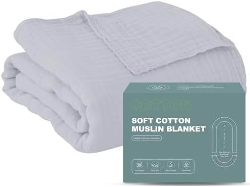 Cosy Family 6 Layer Muslin Bed Blanket - Breathable and Lightweight Gauze Boho Blanket for Spring, Soft 100% Cotton Muslin Blanket, Slate, 55x80 Inches