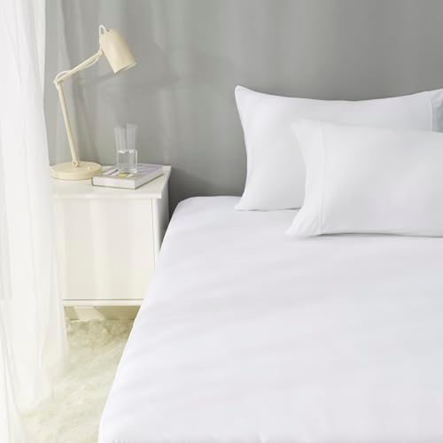 Amazon Basics Waterproof Mattress Protector, Fitted, Silent Protection, Twin, White (Pack of 2)