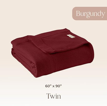 100% Organic Cotton Blanket - GOTS & Fairtrade Certified Organic Cotton Throw Blanket for Bed with a Heavy & Breathable Single Knit Weave - Great as Bedspread or Coverlet (Burgundy, Twin)