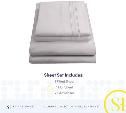 California King Sheet Sets - Breathable Luxury Sheets with Full Elastic & Secure Corner Straps Built In - 1800 Supreme Collection Deep Pocket Bedding, Sheet Set, EXTRA DEEP pocket - Cal King, Silver