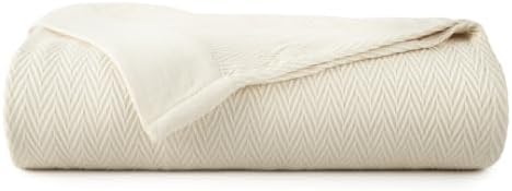 100% Organic Cotton Blanket - GOTS Certified 350GSM Organic Cotton Throw Blanket for Bed with Luxurious & Breathable Herringbone Weave - Great as Bedspread or Coverlet (Natural, Full/Queen)