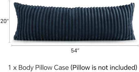 BEDELITE Fluffy Striped Body Pillow Cover with Zipper, Navy Blue, 20x54