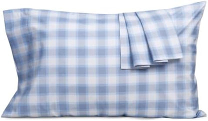 Pillow Cases 100% Cotton Percale King Size Set of 2, Blue Plaid