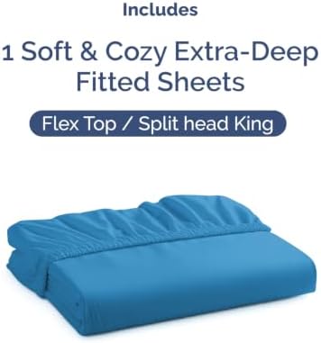 CGK Linens Extra Deep Flex Top Split Head King Fitted Sheet - Denim Blue