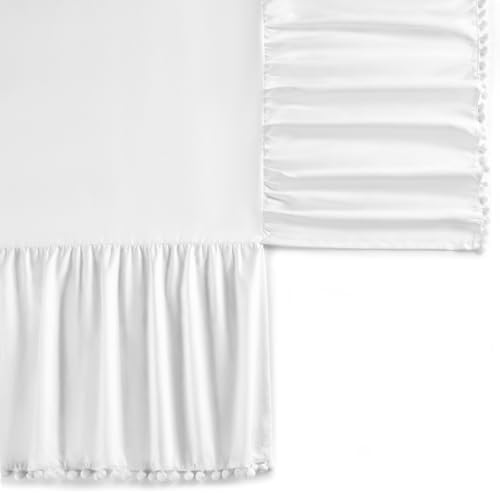 TILLYOU Baby Crib Skirt Girls Boys, Ruffled Bed Skirt with Pompoms, 28”x 52”, 14'' Drop, White