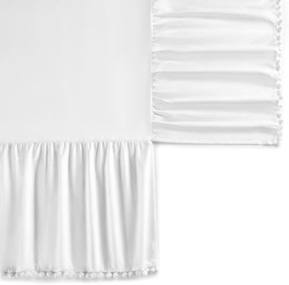 TILLYOU Baby Crib Skirt Girls Boys, Ruffled Bed Skirt with Pompoms, 28”x 52”, 14'' Drop, White
