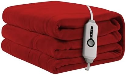 ReyyNio Electric Heated Blanket Twin Size 62"x84", 10H Auto-Off, Red