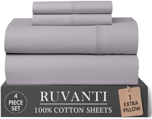 RUVANTI 100% Cotton Twin XL Sheets, Percale Weave Twin XL Set, Opal Gray