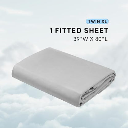 Comfort Spaces Coolmax Moisture Wicking Fitted Sheet ONLY Super Soft, Fade Resistant, All Elastic Deep Pocket Fits Up to 16" Mattress - Warm Weather Cooling Sheets for Night Sweats, Twin XL, Grey