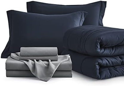 Maple&Stone Twin XL Comforter Set 5 Pieces Bed in a Bag Navy & Grey