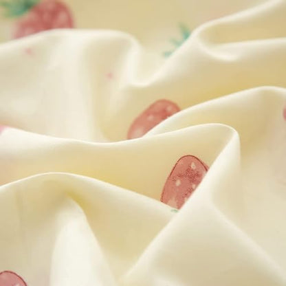 LifeTB Cute Strawberry Duvet Cover Twin Kids Girls Strawberry Bedding Set Kawaii Kids Duvet Cover Soft 100% Cotton Fruit Bedding Cover Boy Teen Cute Comforter Cover with 2 Pillowcases, Cream White