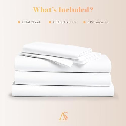 100% Egyptian Cotton Split King Sheets Sets for Adjustable Bed - Luxury 800 Series Elite Collection Top Sheet (5 PC, White), Soft Cooling Hotel Sheet, Fits Mattress Upto 18"