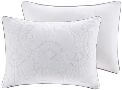 Harbor House Cotton Comforter Set-Coastal Oceanic Sealife Design All Season Down Alternative Bedding with Matching Shams, Bedskirt, Cal King(110"x96"), Beach, Quilted Seashell White, 4 Piece