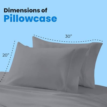 Avalon Bedding Pillow Cases Standard Size Grey Pillow Cases Set of 4 Cotton Blend 200 TC Soft & Breathable Perfect for Home & Hospital, Hotel Quality Queen Pillow Protectors 30x20 Inches