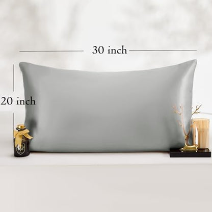 Vielit Queen Satin Pillowcase for Hair 2pc,Similar to Silk Pillow Cases,Easier Care Than Silk Pillowcase,Gifts for Women Men,Silver Grey,20x30 & Envelope Closure and 2 Satin Scrunchies