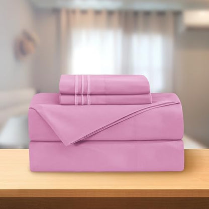 Elegant Comfort Luxury 4-Piece Bed Sheet Set - Luxury Bedding 1500 Premium Hotel Quality Microfiber, Wrinkle Resistant Cool & Breathable, Easy Elastic Fitted, California King, Light Pink