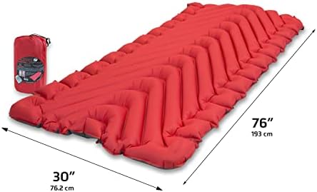 Klymit Insulated Static V Luxe Inflatable Sleeping Pad | Comfortable, Lightweight, Easy to Inflate Portable Air Bed Mattress for Camping, Backpacking and Hiking — Red