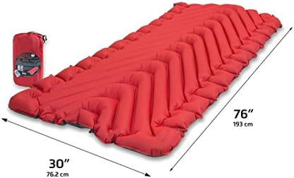 Klymit Insulated Static V Luxe Inflatable Sleeping Pad | Comfortable, Lightweight, Easy to Inflate Portable Air Bed Mattress for Camping, Backpacking and Hiking — Red