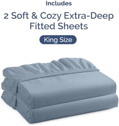CGK Linens 2 Pack Extra Deep King Fitted Sheets - Heathered Blue
