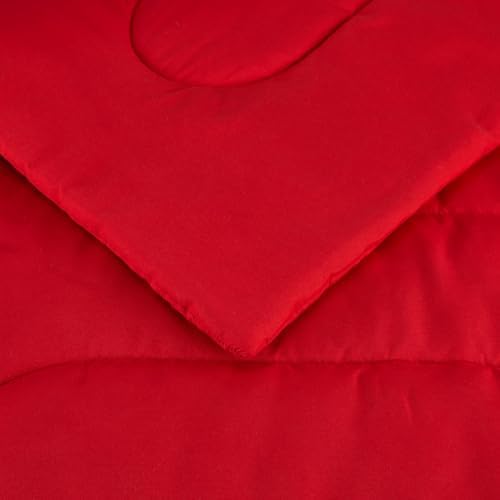 Amazon Basics 3-Piece Soft Microfiber Kids' Comforter and Pillow Sham Set, Full/Queen, Red, Solid