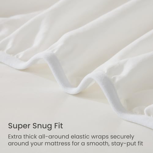 GOKOTTA 5 Piece Split Cal King Sheet Set - Stay Put, Durable - Cream White