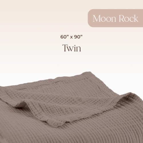 100% Cotton Organic Muslin Throw Blanket for Adults GOTS & Fairtrade Certified Organic Cotton - Couch Living Room and Bedroom Decor - 4 Layer Super Soft and Cozy (Moon Rock, Twin)
