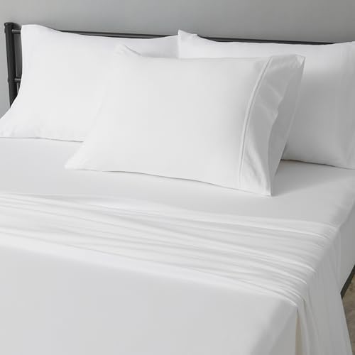 Amazon Basics 100% Cotton Jersey Bed Sheet Set, Breathable, All-Season, Machine Washable, Twin, White