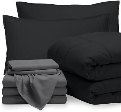 Bare Home Bed-in-A-Bag 8 Piece Comforter & Sheet Set - Split California King - Goose Down Alternative - Ultra-Soft 1800 Premium Bed Set (Split Cal King, Black/Grey)