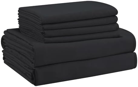 Cal King Size Sheets Set - 6 Piece Luxuriously Soft & Cooling Sheets Cal King Size - Ultra Soft 16" Deep Pocket Cal King Sheet Set - Fitted Sheet & Pillowcase Sets (Cal King Balck)
