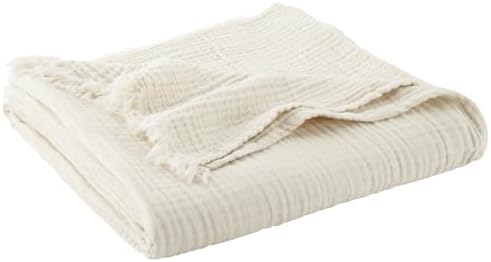Whisper Organics, 100% Organic Muslin Cotton Throw Blanket – GOTS & Fairtrade Certified Organic – 4 Layers Breathable Lightweight Throw – All Season Pre-Washed Soft Cotton Blanket (Natural, 60x80)